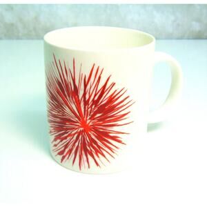 Starbucks Coffee Mug Red Watercolor Starburst White Ceramic Tea Cup 12oz 2014